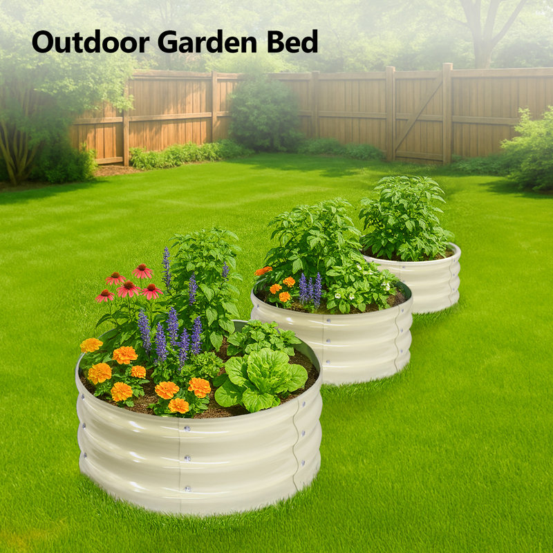 2PCS 2×2×1FT Interlocking Round Galvanized Steel Planting Beds