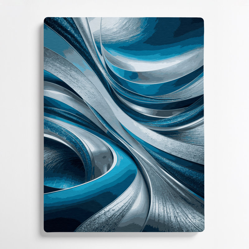 Abstrait paysage 23, art mural en métal bleu, H 20 po x l 30 po