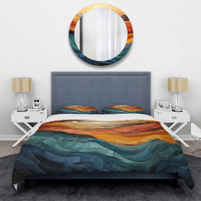 Coral Teal Bold Mountains Landscape - Mountains Duvet Cover Set - Microfiber Polyester