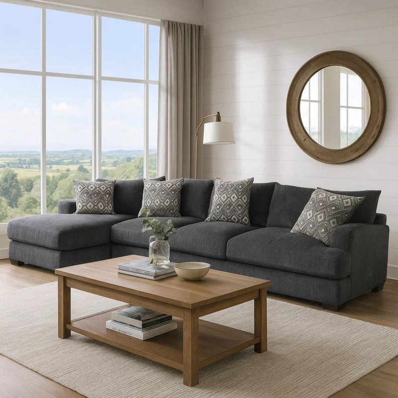 Frackville 148.25'' Wide Chenille Sofa & Chaise, Left Hand Facing