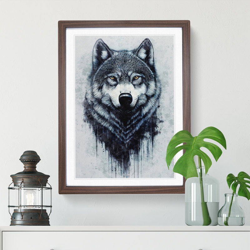 Splashed Wolf - Framed Print, 46cm H x 34cm W x 2cm D, Walnut