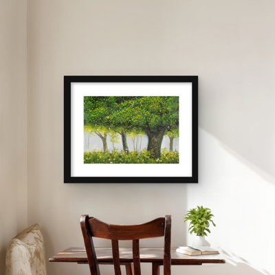 Forest by summer - Framed Matted Bedroom Trees Print Decor