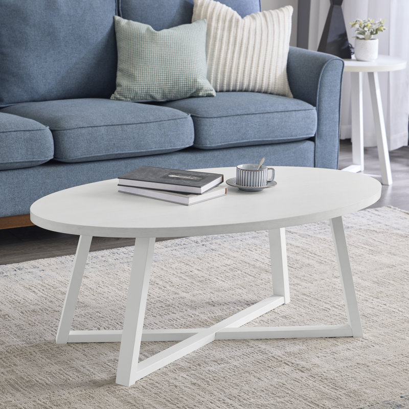 Marvis Savner Wood Oval Coffee Table, White, White