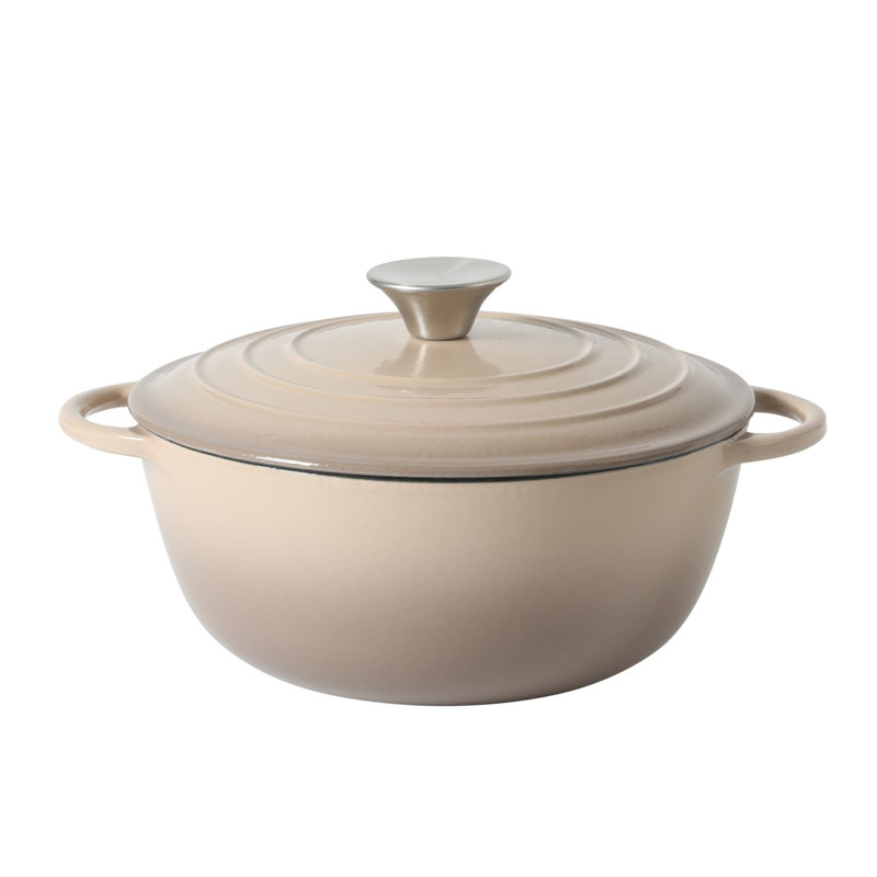Faitout en fonte émaillée avec couvercle Gibson Home de 2,65 pte - rond, allant au four jusqu'à 500 ° F, idéal pour la cuisson du pain et les ragoûts - Taupe dégradé