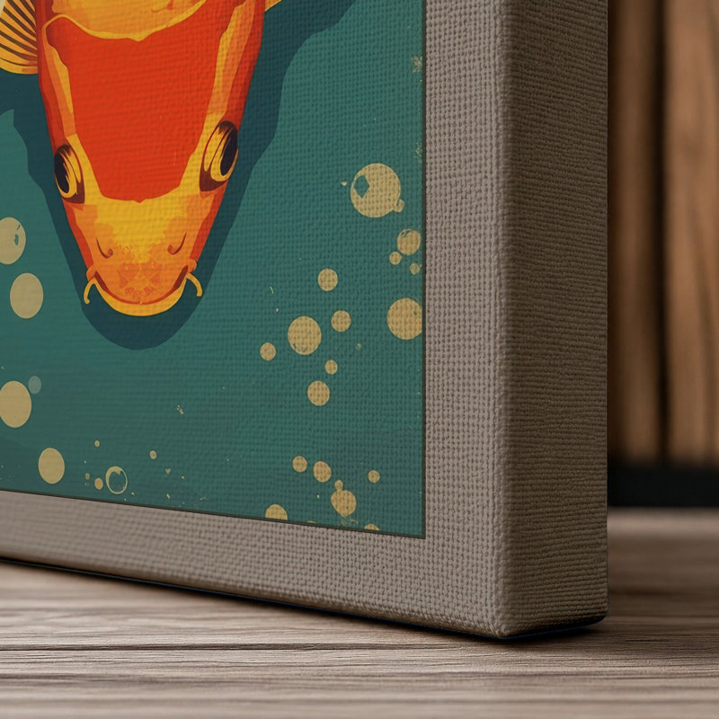 Koi in Motion Modern 1 Piece Wrapped Canvas Wall Art, 30x20 - 76.2 x 50.8 cm, Taupe Border