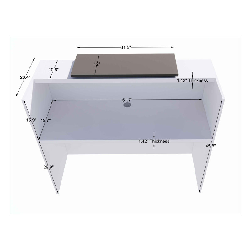 1 bureau de réception rectangulaire en stratifié, Blanc / Naturel