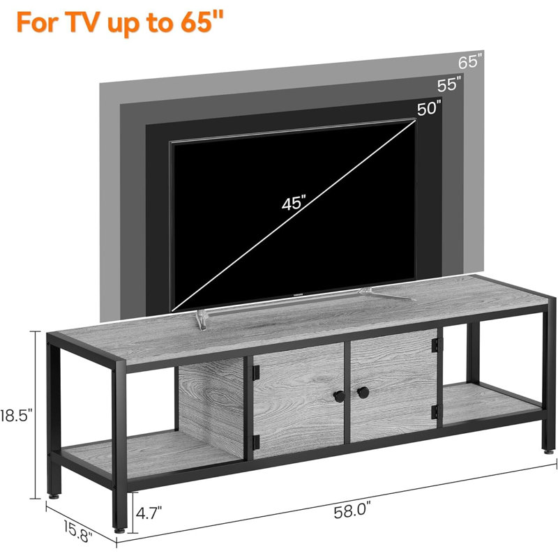 TV Entertainment Center, With Storage Space, Gray, 18.5"H x 58"L x 15.8"W