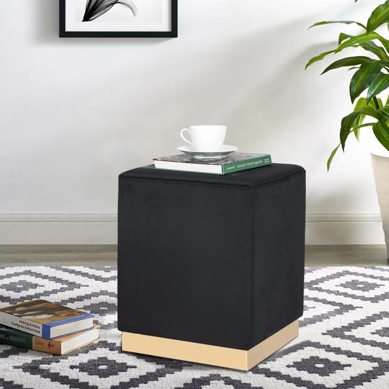 14.6-inch Square Velvet Ottoman, Black Velvet