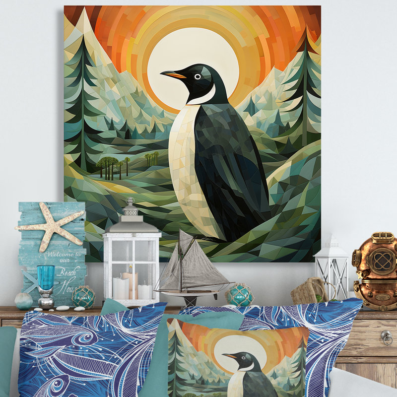 «Penguin Forest At Sunset», art mural sur toile, pingouin, Toile tendue, H 24 po x l 24 po