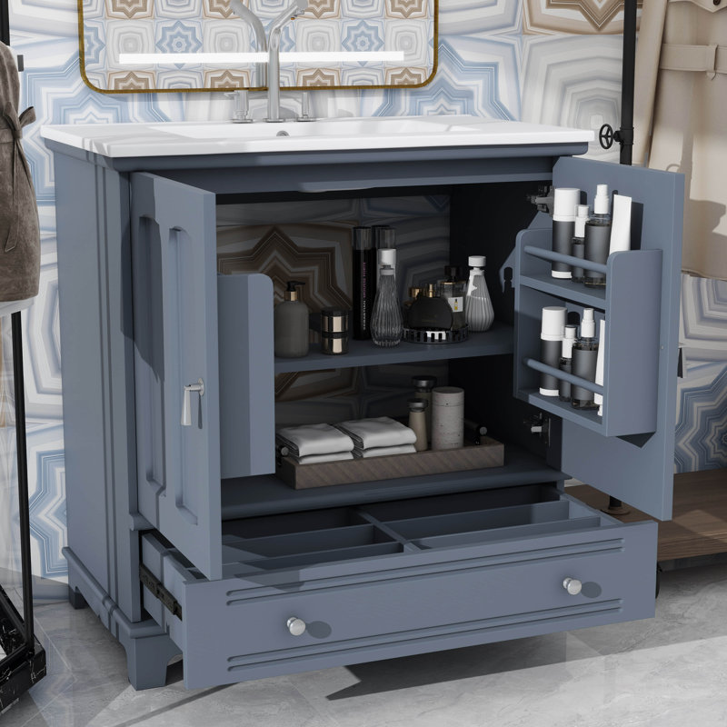 Ensemble de meuble-lavabo 30 po avec lavabo et lavabo de salle de bain intégré, Bleu