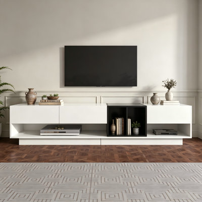 Wetherly Modern White High Gloss Extendable TV Cabinet,Low Wide Media Console For TVs Up To 65 Inch