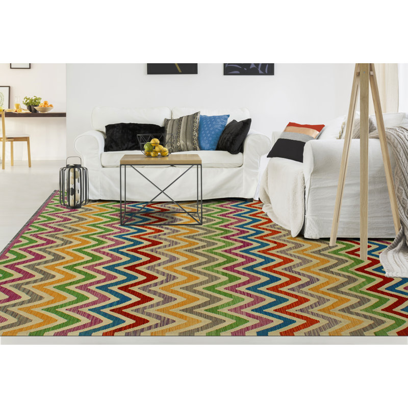 Tapis vert / rouge / jaune en laine noué à la main de conception unique 8 pi 3 po x 9 pi 7 po Jamyleth