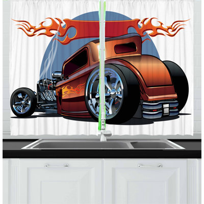 Cars 2 Piece Kitchen Curtain