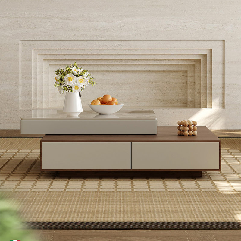 Simple rotating square stone slab coffee table