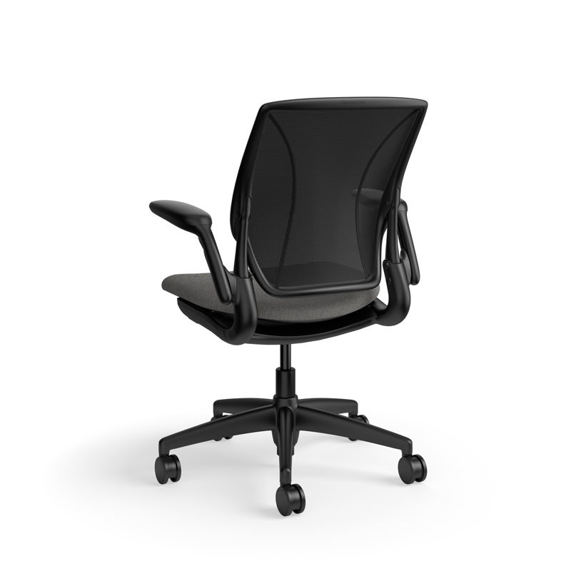 World LM, Ergonomic Task Chair with Poppy Seed Backrest, and  Autumn Upholstered Seat, Gray Fabric, Black, Black Mesh