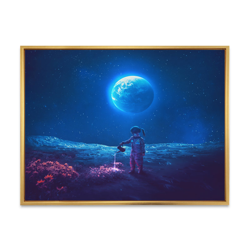 Art sur toile, fille surréelle, H 16 po x l 32 po x P 1 po, Cadre flottant doré