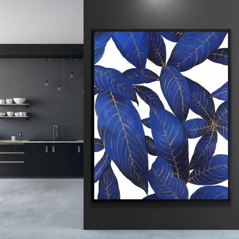 Abstract Modern Blue Leaves Print On Canvas, H 48 po x l 36 po