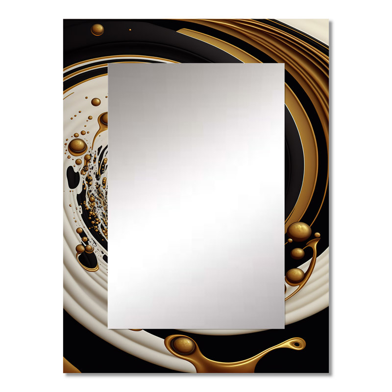 Black, Silver And Gold Blending Swirls IV - Abstract Spirals Mirror, Black Unique Wall Mirror, Printed Metal Art, 32" x 24"