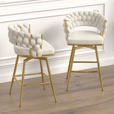 Ensemble de tabourets de bar de 26 po avec 2 tabourets de bar tissés, tabourets de bar dorés et tabourets de bar pivotants avec repose-pieds