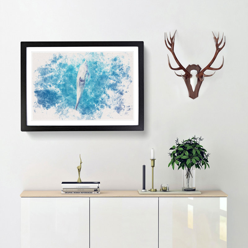 Dolphin Leading The Way - Single Picture Frame Painting on MDF, Black Framed, 62cm H x 87cm W x 2cm D