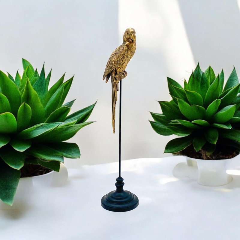 Edmiston Gold Parrot Figurine Sculpture - Realistic Exotic Animal Ornament, Hand Finished Resin Accent for Home Décor