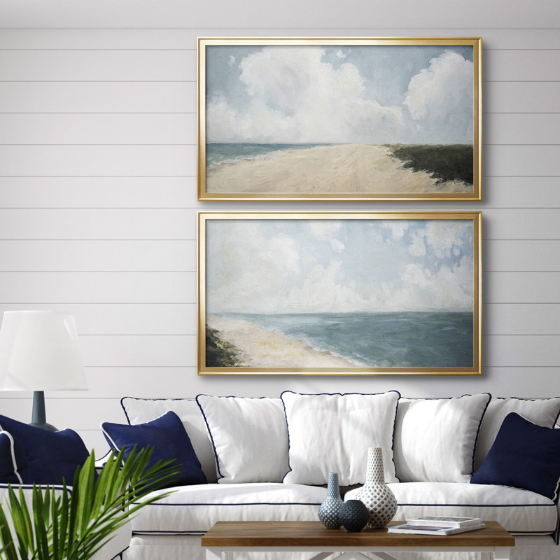 Beach Stroll - Ensemble de 2 peintures sur toile encadrées, H 45 po x l 42,5 po x P 1 po, Cadre doré