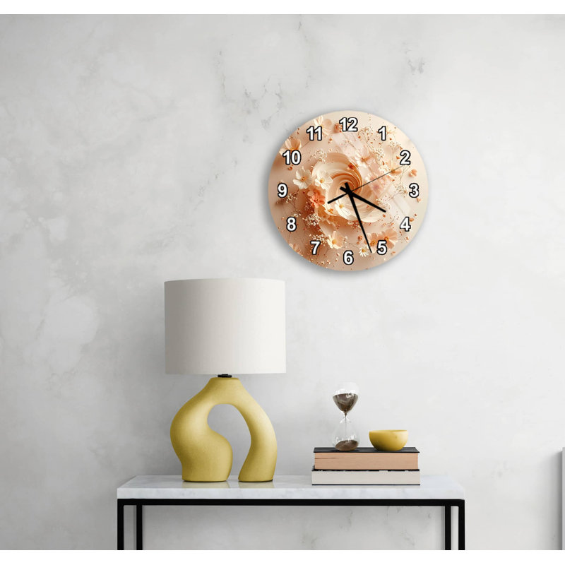 Horloge murale Floral, 20 pouces, Blanc, romain