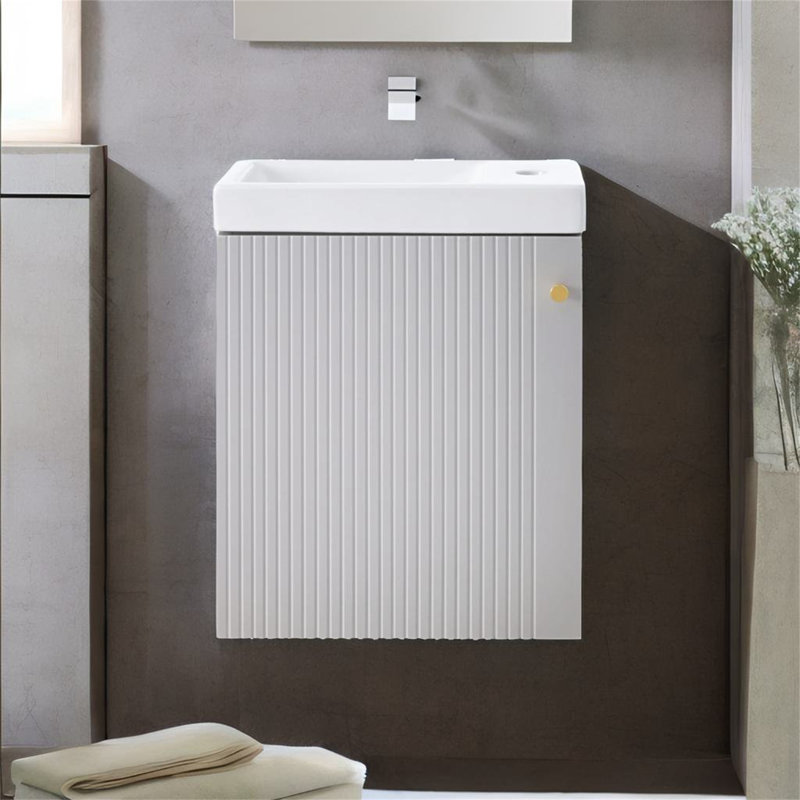 Meuble-lavabo mural avec lavabo en céramique, Gris