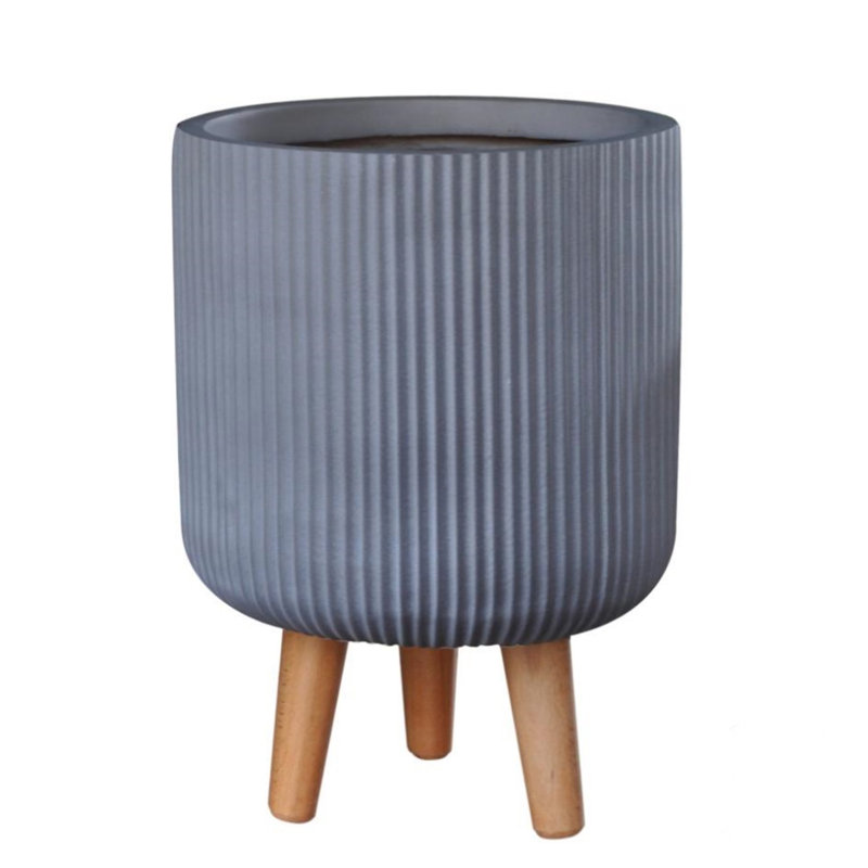 Ribbed Cylinder Planter with Feet, Grey, 64cm H x 37cm W x 37cm D