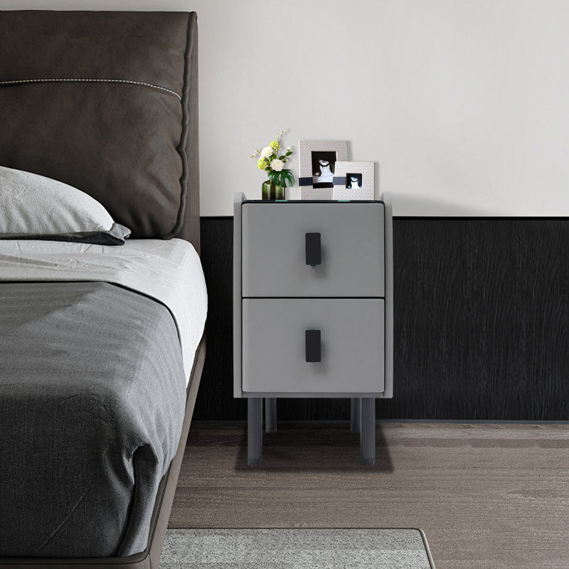 LED Smart Bedside Table Wireless Charging 2 Drawers
