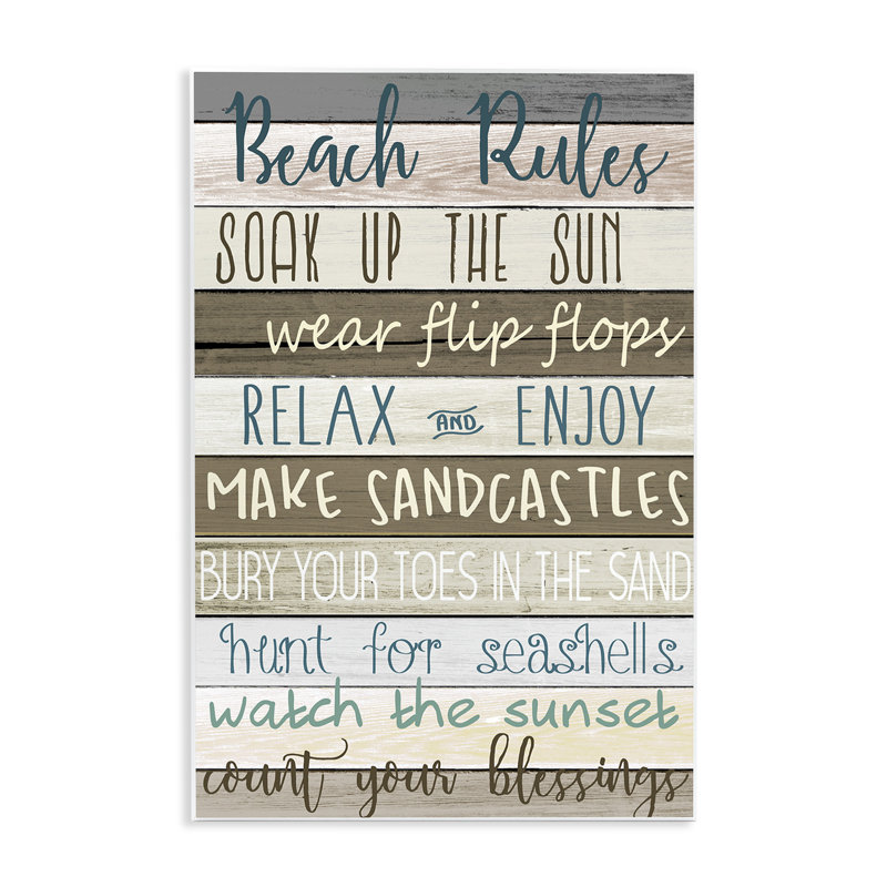 «Nautical Fun Beach Rules List Rustic Boardwalk» par Kim Allen - impression d'art textuel, H 19 po x l 13 po