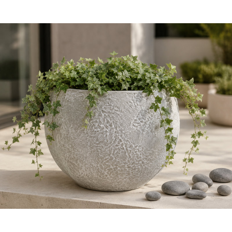 Caelan Stucco Terracotta Sphere Planter Set of 2, Textured Globe Pot for Indoor and Outdoor Use, Gray, 7.50"x7.50"x6.00"H