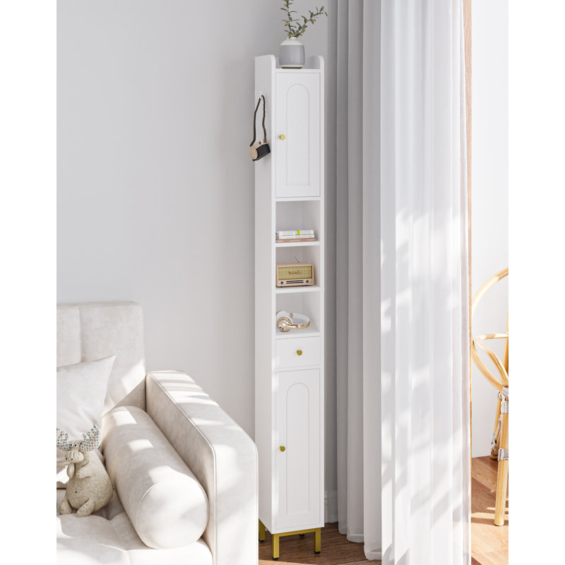 Bathroom Storage Cabinet, Narrow Toilet Paper Storage Cabinet, Tall Toilet Paper Holder with 2 Doors & Drawer, Bathroom Floor Cabinet, Adjustable Shelf for Small Spaces, White 