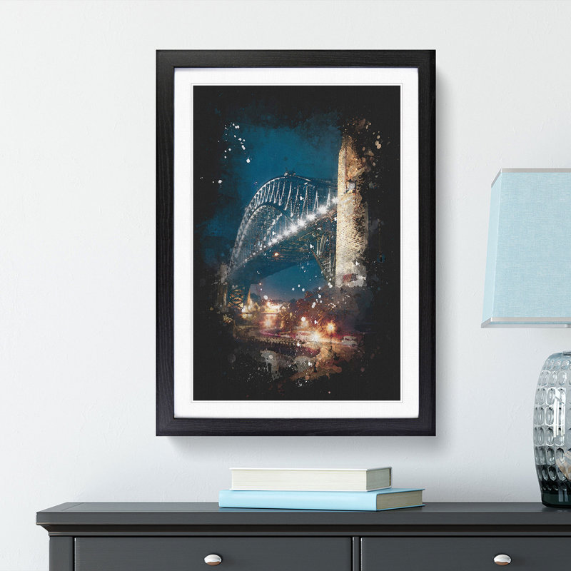 'Sydney Harbour Bridge Australia Abstract' - Picture Frame Graphic Art Print, Black Framed, 45cm H x 33cm W x 2cm D