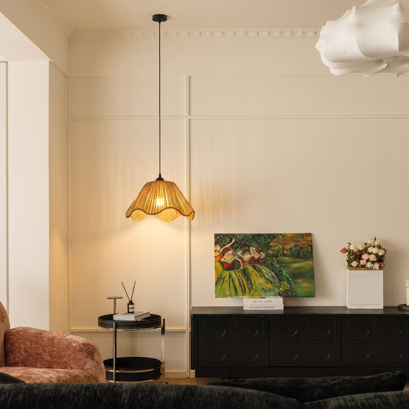 Luminaire suspendu 1 lumière en corde de chanvre, 6.29" H x 11.81" W x 11.81" D