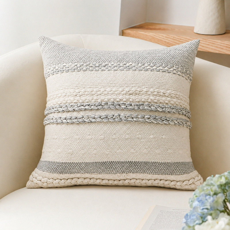 Housses de coussin décoratives 18 x 18 pouces Boho, Gris
