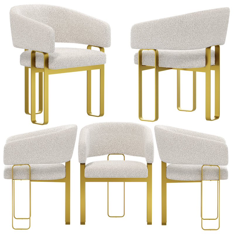 Ensemble de fauteuils de salle à manger modernes et luxueux avec accoudoirs tonneau gris, Gris, Argent argent