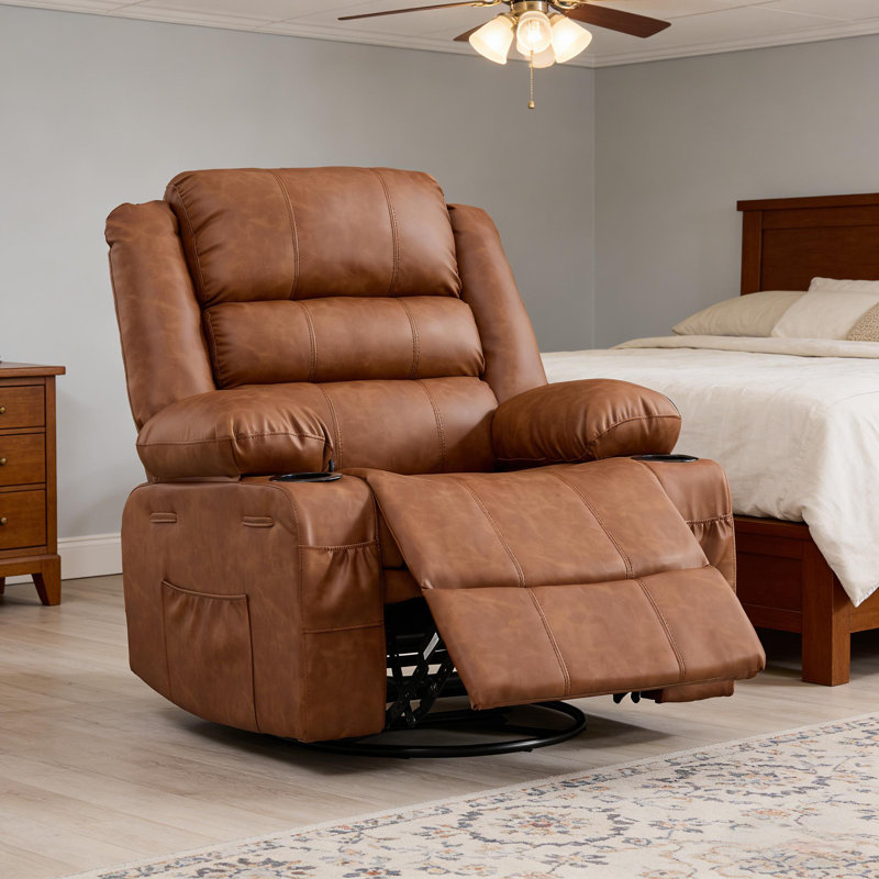 Fauteuil inclinable pivotant à 360 ° avec porte-gobelet et siège profond rembourré pour le salon, Brun
