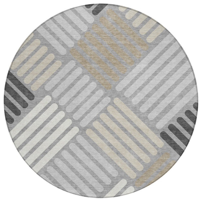 Machine Washable Indoor/Outdoor Skiljo ACN2339 Geometric Rug, Round 8'