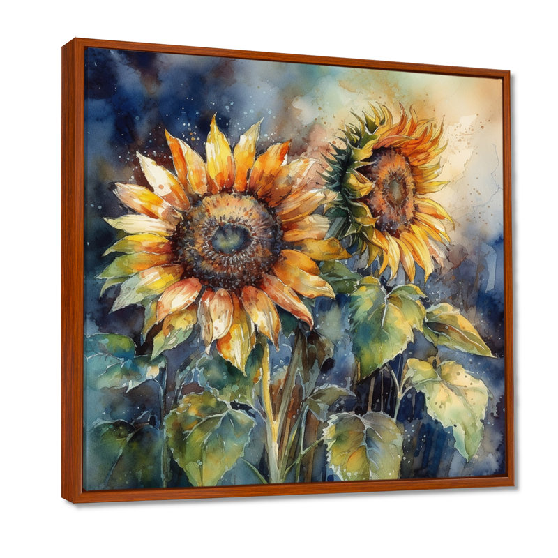 Tournesol jaune symphonie II - tournesol, art mural, H 16 po x l 16 po x P 1 po, Cadre flottant brun