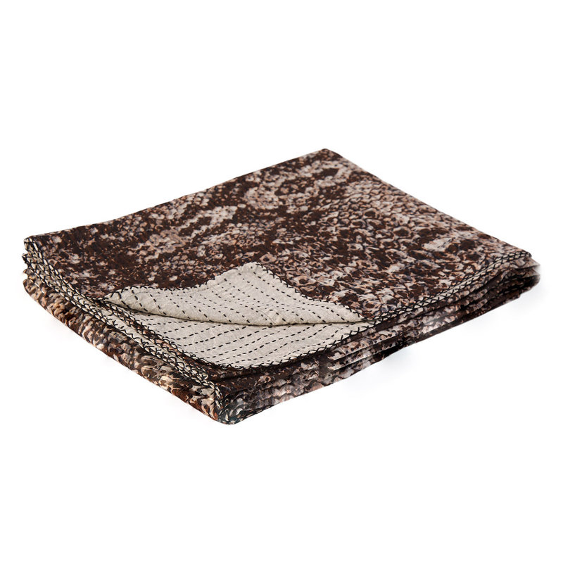 Jeté Kantha 50 "X 70" en coton matelassé brun et ivoire avec broderie