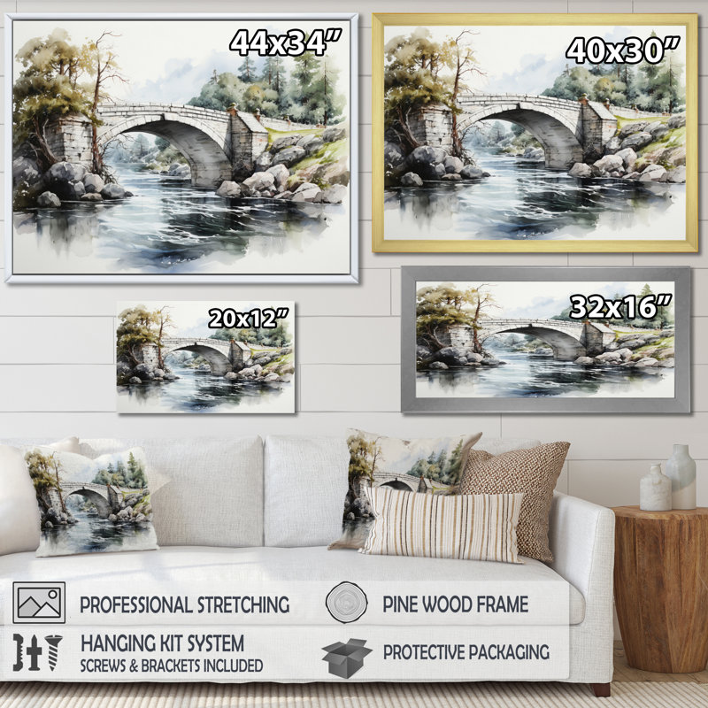 Pont beige Mackerley - reproduction sur toile, Cadre simple noir, H 30 po x l 40 po x P 1,5 po