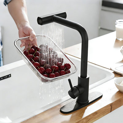 Waterfall Kitchen Faucet with 3-in-1 Pull-Down Sprayer (Sweep/Stream/Waterfall) for Various Tasks - Effortlessly Handle Dishes, Filling & Fruit, Sleek Matte Black, Durable E-Coating
