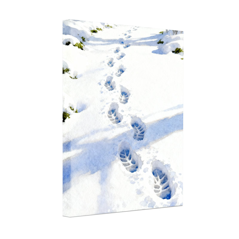 «Christmas Snowy Path» avec 3 empreintes de pas et ombres sur toile, H 18 po x l 12 po