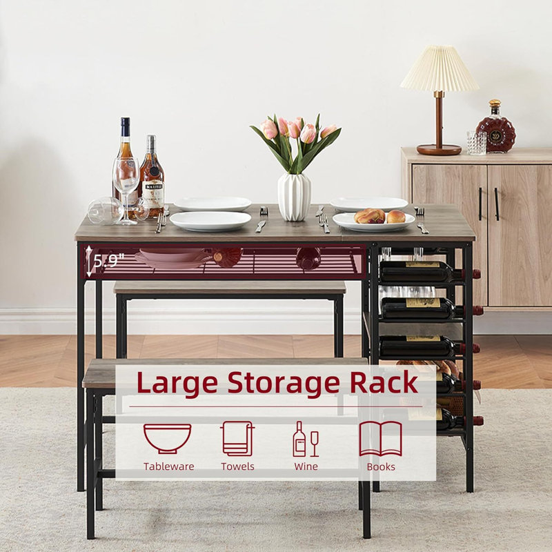 47" Kitchen Table Set with 2 Benches, Black