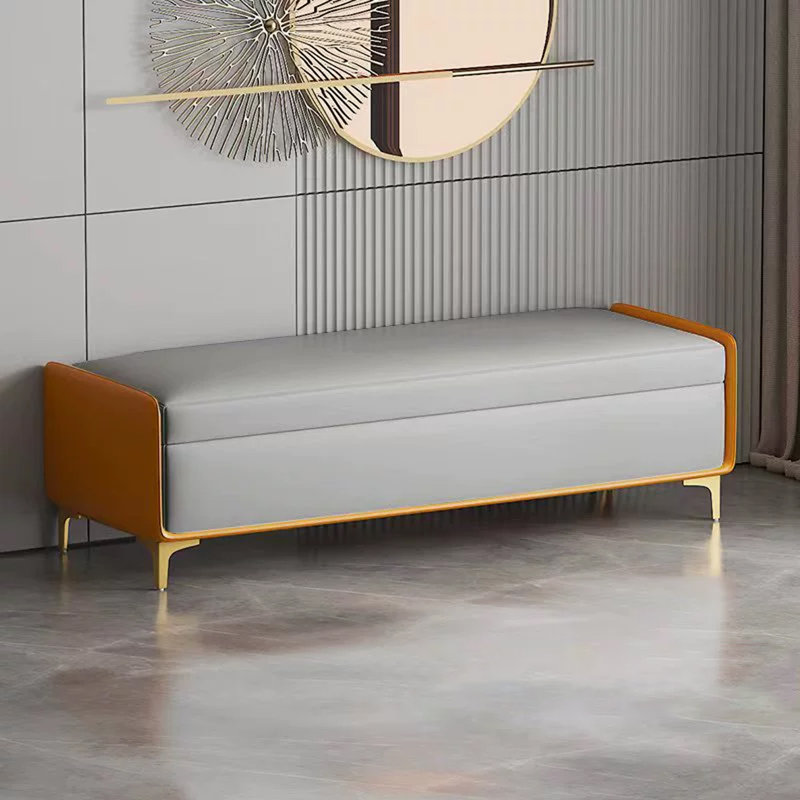 Upholstered Bench, Gray/Orange, 15.75" H x 70.87" W x 15.75" D