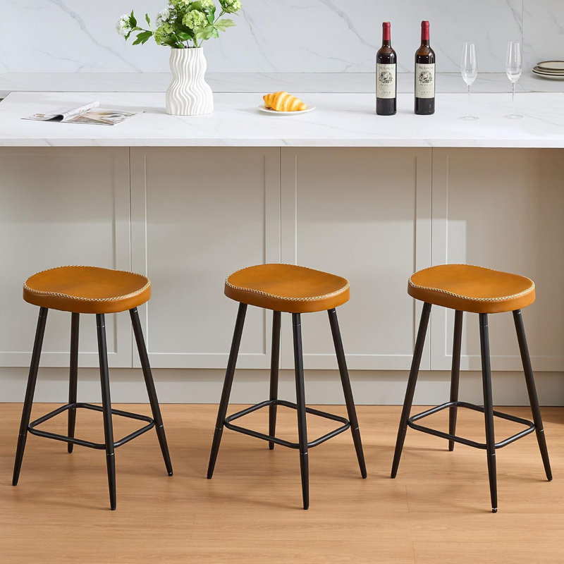 Tabourets de comptoir en simili cuir sans dossier pour îlot de cuisine (ensemble de 3), 3, Brun whisky
