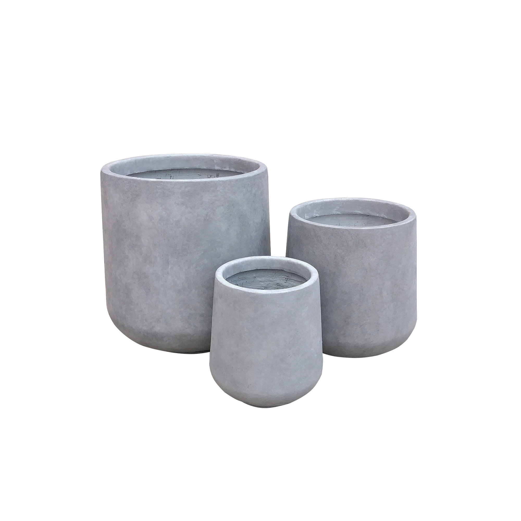 Tali 3 Piece Round Concrete Planter, Outdoor Indoor Large Planter Pots Containers with Drainage Holes for Set, Gray