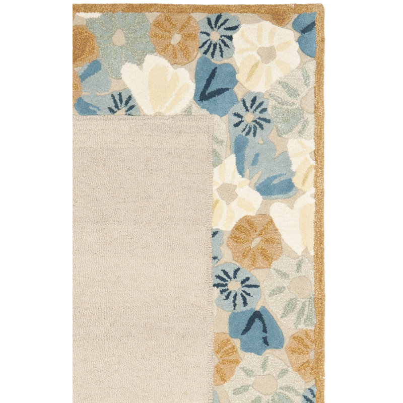 Tapis beige / bleu en laine / viscose touffeté à la main Coreatha Martha Stewart, Rectangle 9 pi 6 po x 13 pi 6 po
