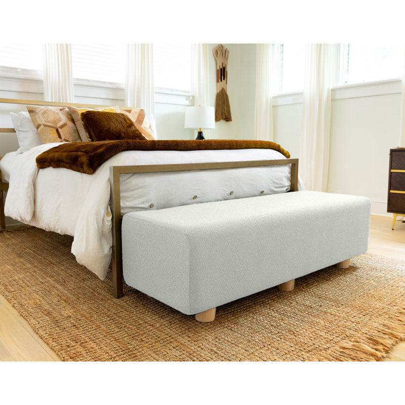 Caya 4-in-1 Large Queen/King Bed Bench, Giant Ottoman, Dining Bench, and Yoga and Massage Platform, White Boucle
